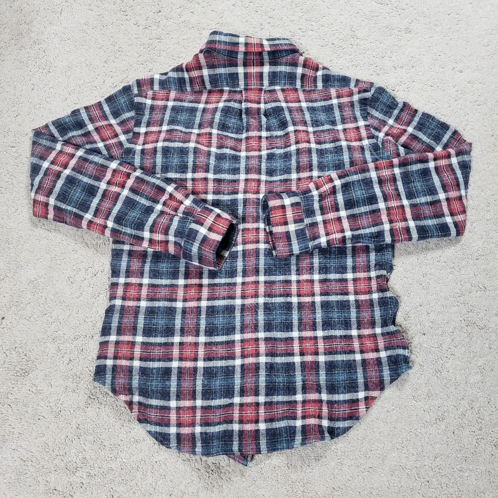 Vintage Ralph Lauren Flannel Shirt Mens Med (FITS SMALL) Plaid Silk Wool Cotton
